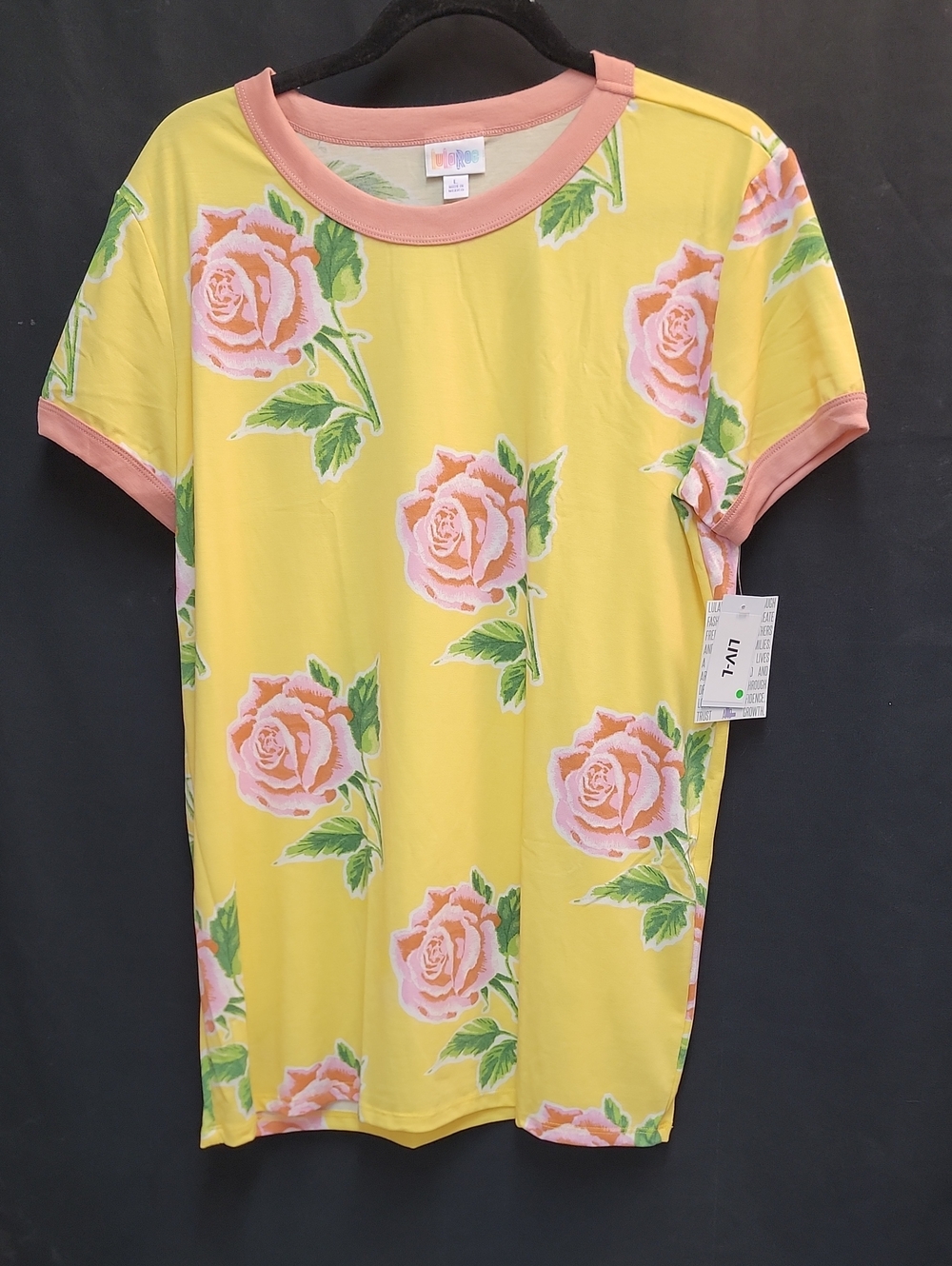 LuLaRoe Yellow Mini Dress with Pink Rose Print